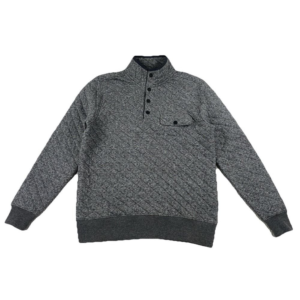 Faherty Epic Quilted Fleece Pullover Snap Button Gray Men's Small